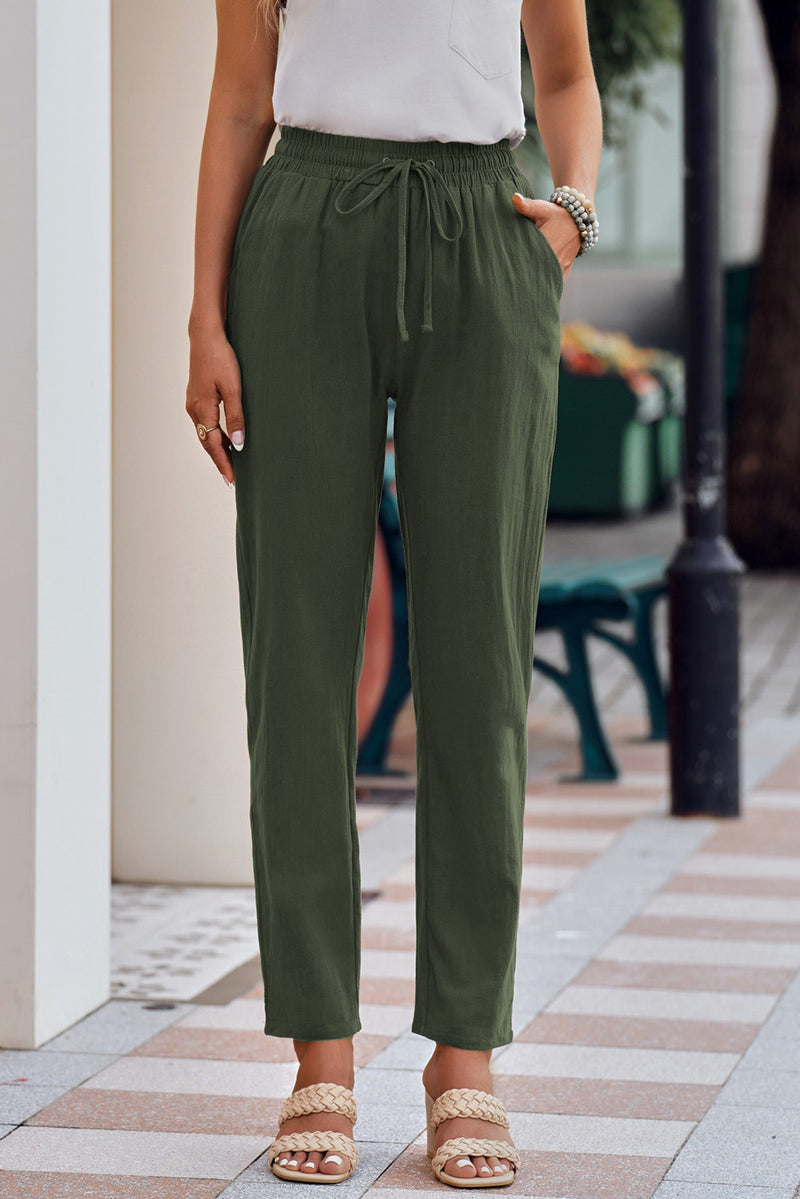 Drawstring Elastic Waist Pants with Pockets