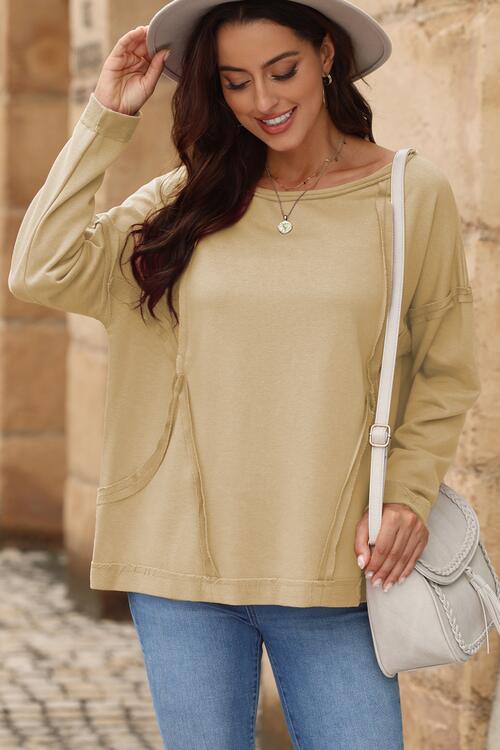 Round Neck Exposed Seam Sweatshirt