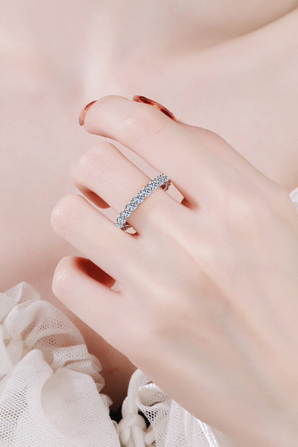 Moissanite Rhodium-Plated Ring Trendsi