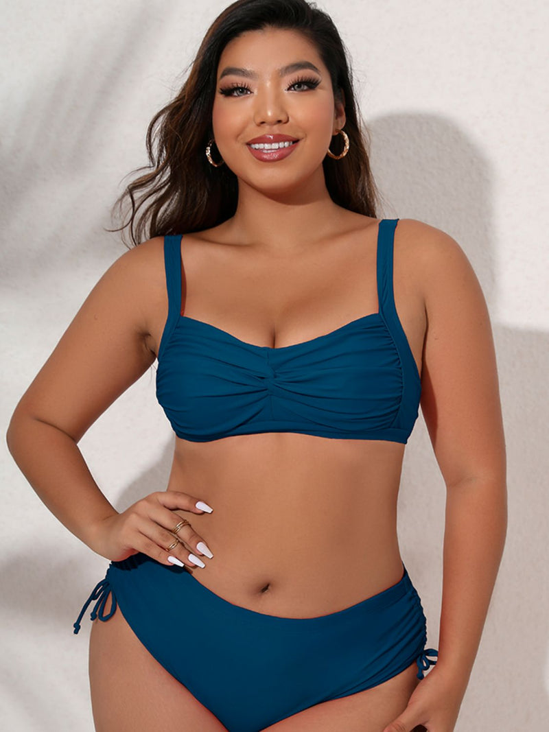 Plus Size Twist Front Tied Bikini Set - Madikfashions.com