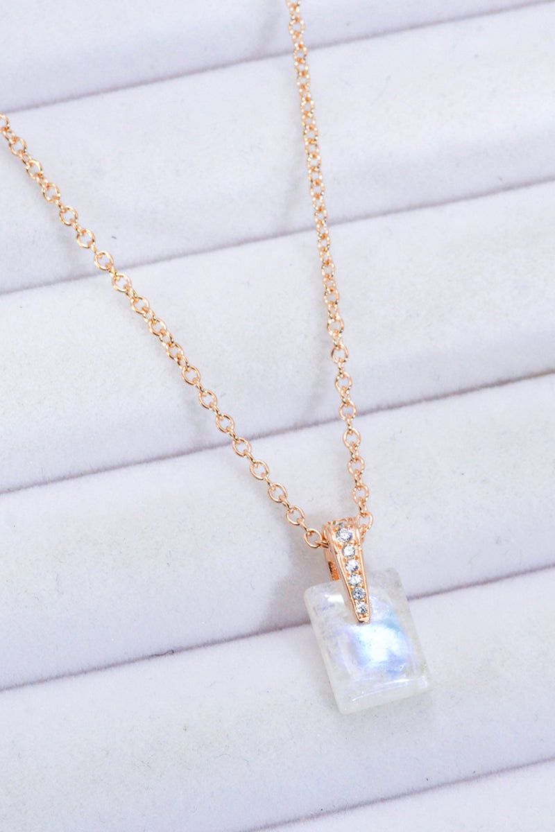 925 Sterling Silver Natural Moonstone Pendant Necklace Trendsi