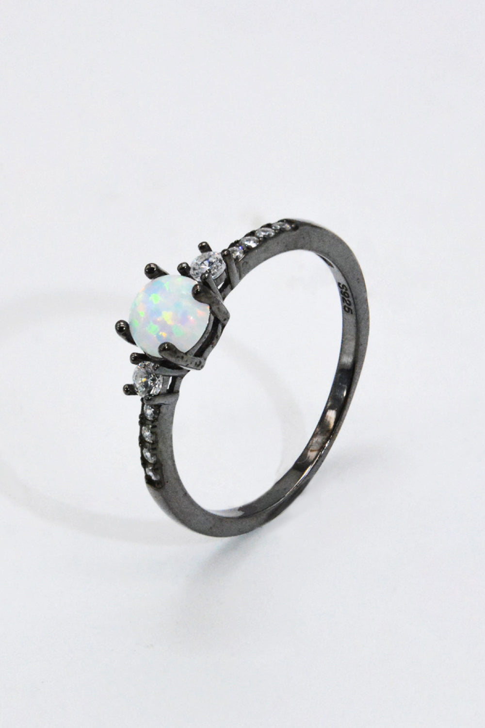 925 Sterling Silver Round Opal Ring Trendsi