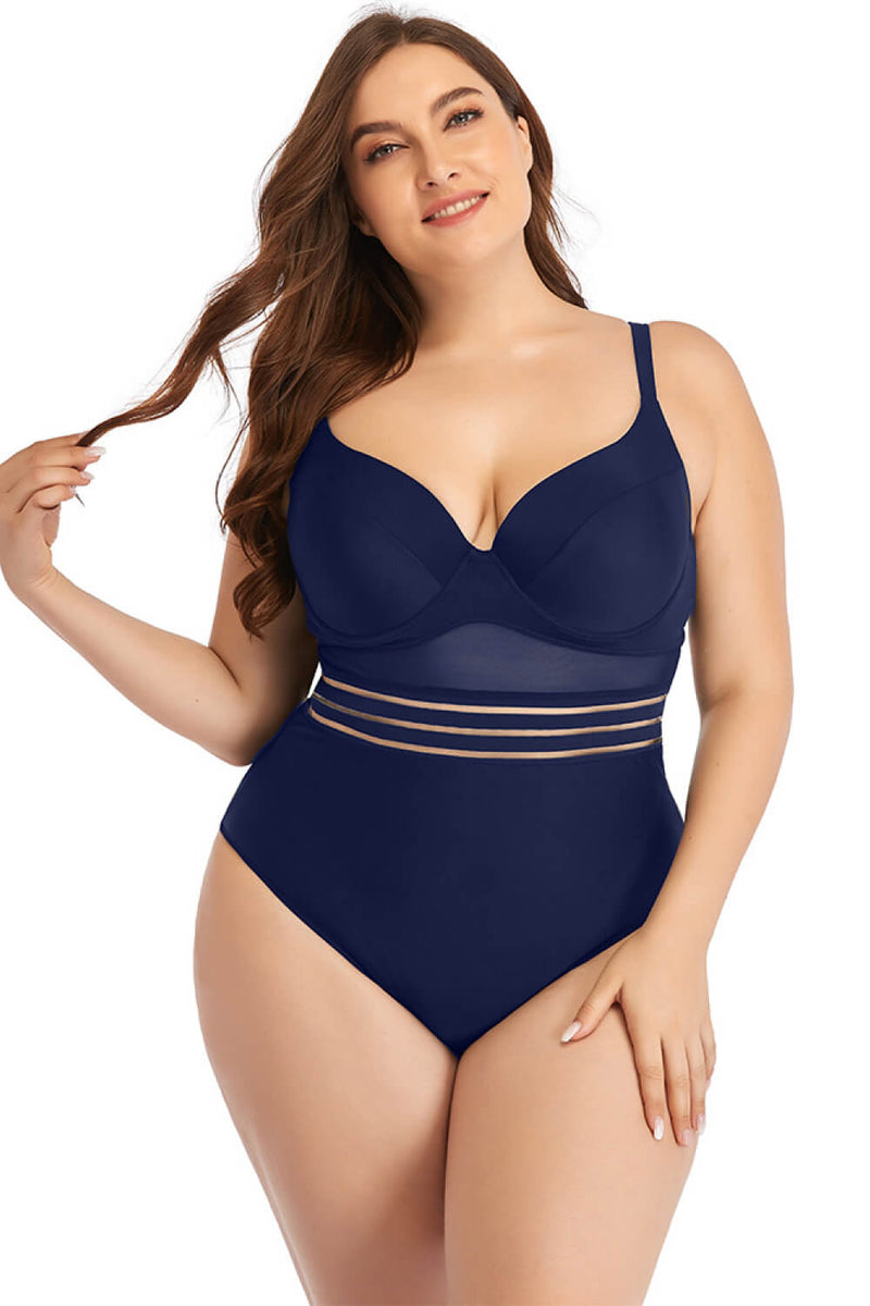 Plus Size Spliced Mesh Tie-Back One-Piece Swimsuit - Madikfashions.com