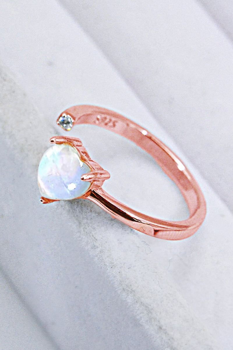 Inlaid Moonstone Heart Adjustable Open Ring Trendsi