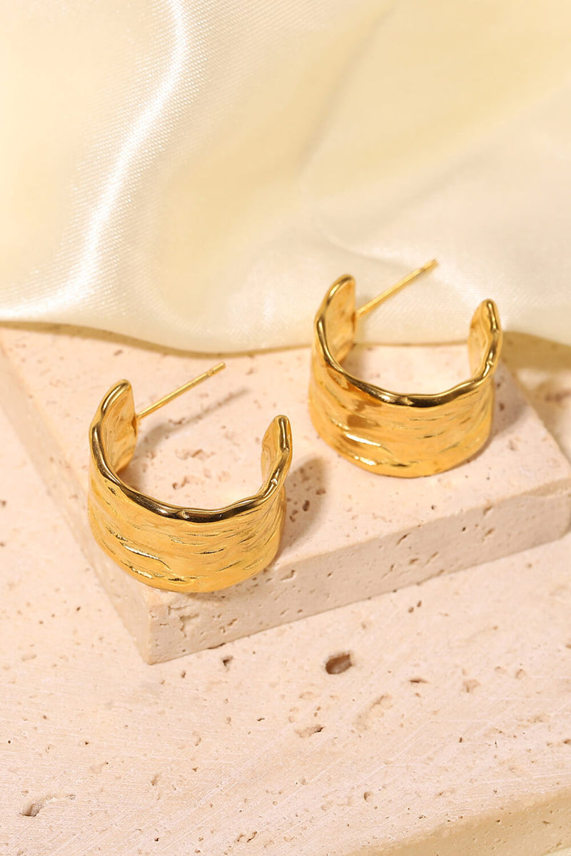 18K Gold-Plated Hammered C-Hoop Earrings Trendsi