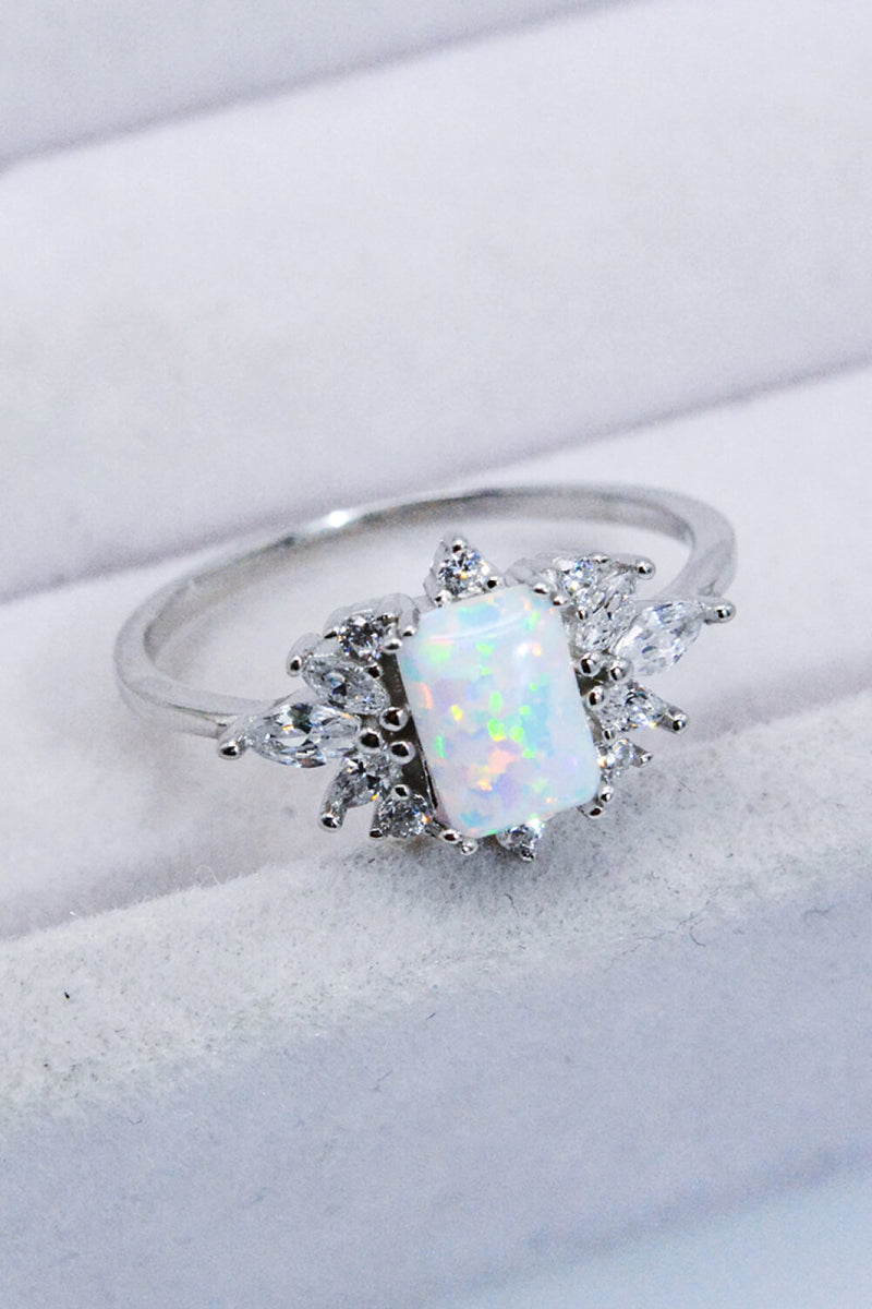 925 Sterling Silver Zircon and Opal Ring Trendsi