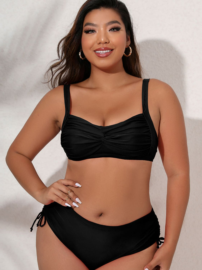 Plus Size Twist Front Tied Bikini Set - Madikfashions.com