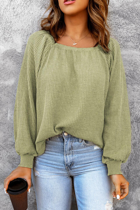 Square Neck Waffle-Knit Top