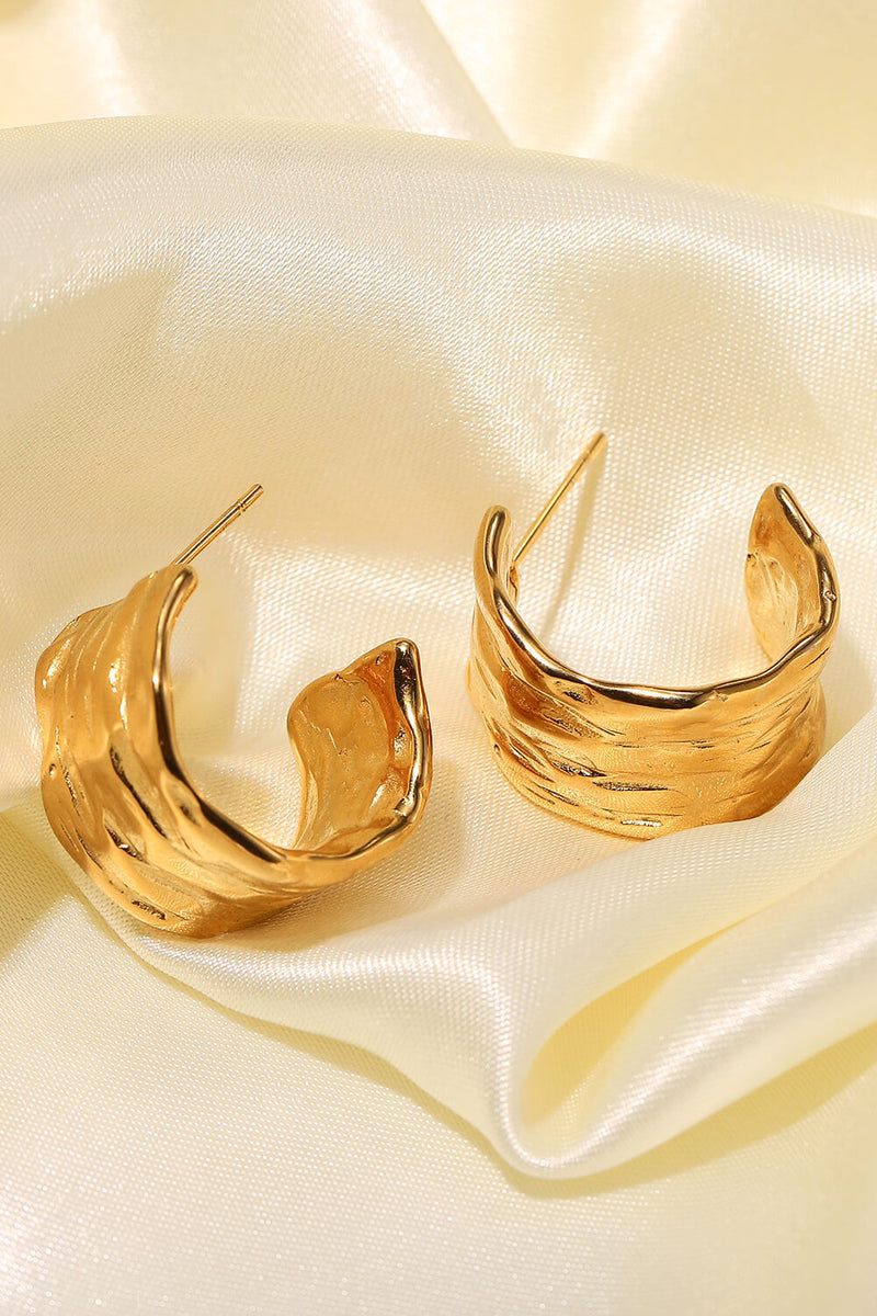 18K Gold-Plated Hammered C-Hoop Earrings Trendsi
