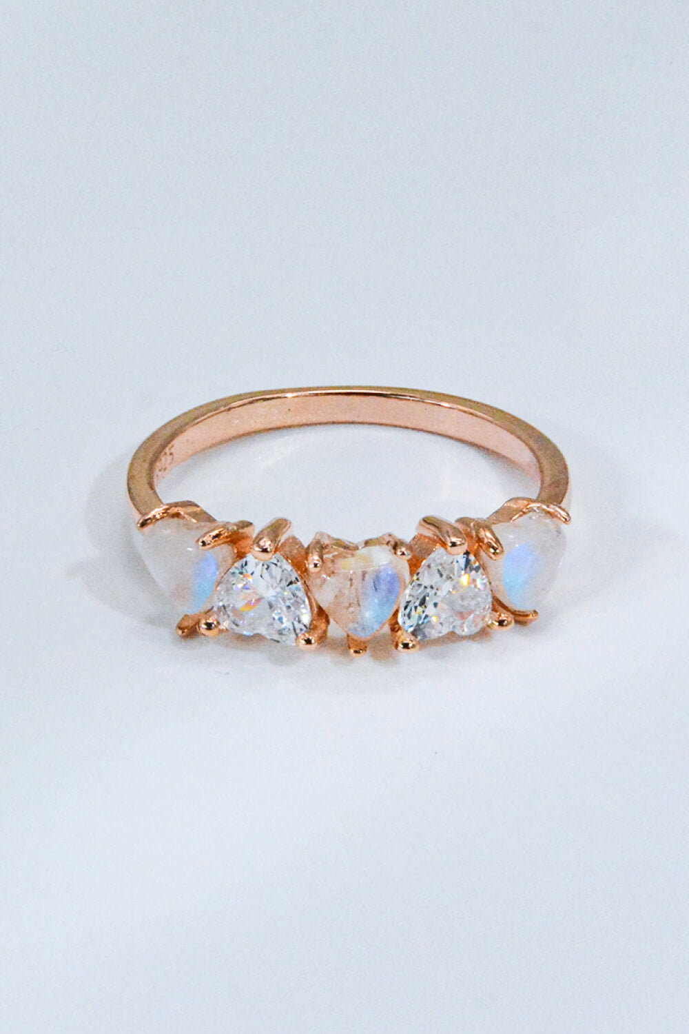 Moonstone and Zircon Heart Ring Trendsi