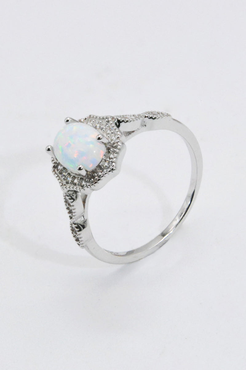 925 Sterling Silver Platinum-Plated Opal Ring Trendsi