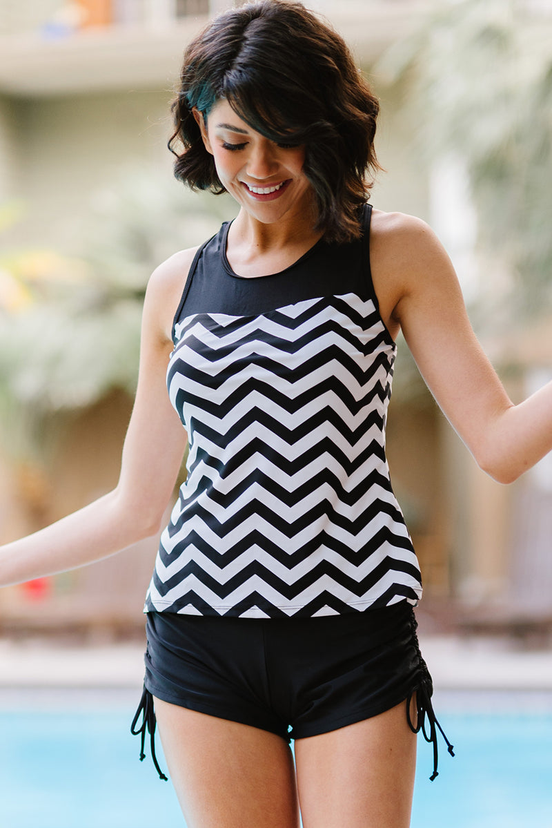 Full Size Chevron Print Ruched Tankini Set - Madikfashions.com