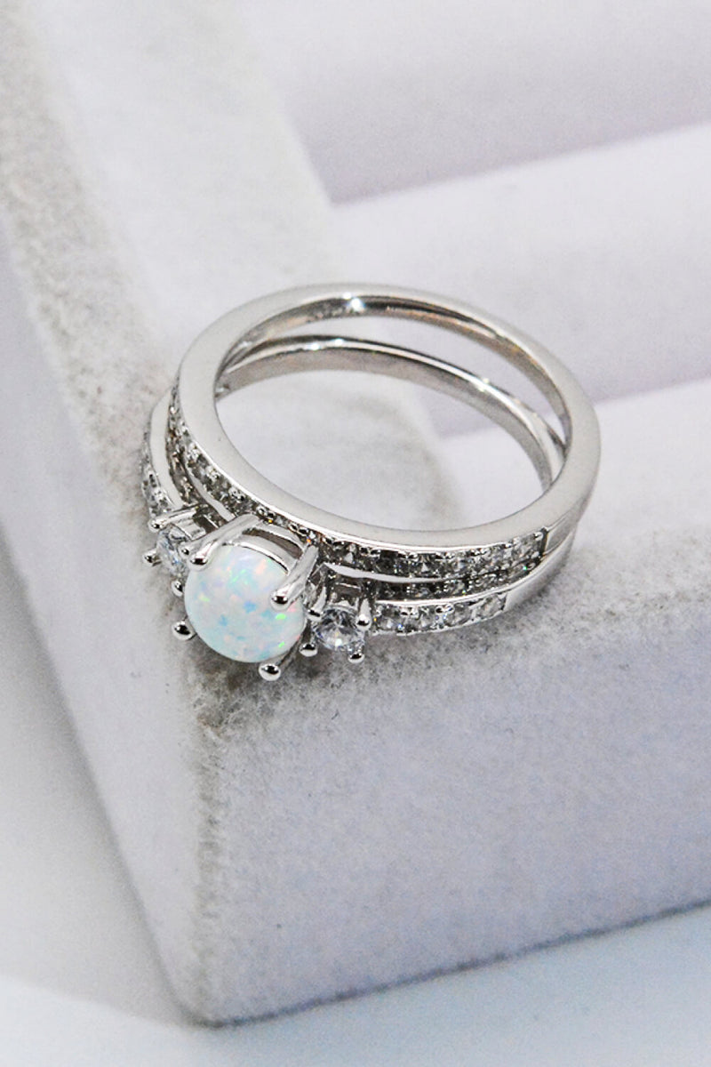 925 Sterling Silver Opal Split Shank Ring Trendsi