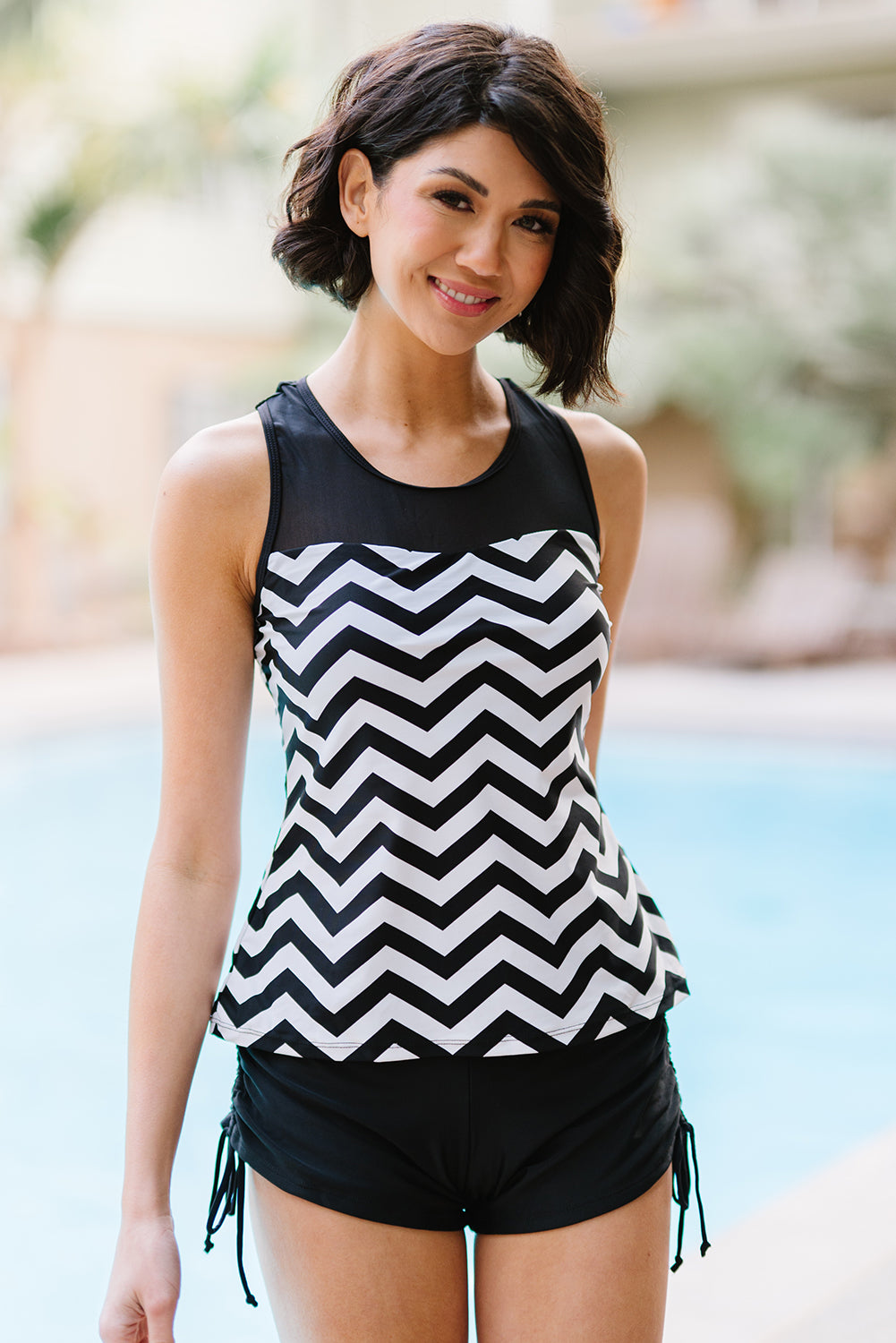 Full Size Chevron Print Ruched Tankini Set - Madikfashions.com