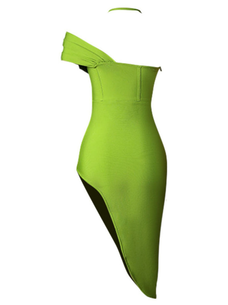 Halter Neck Seam Detail Split Dress - Madikfashions.com