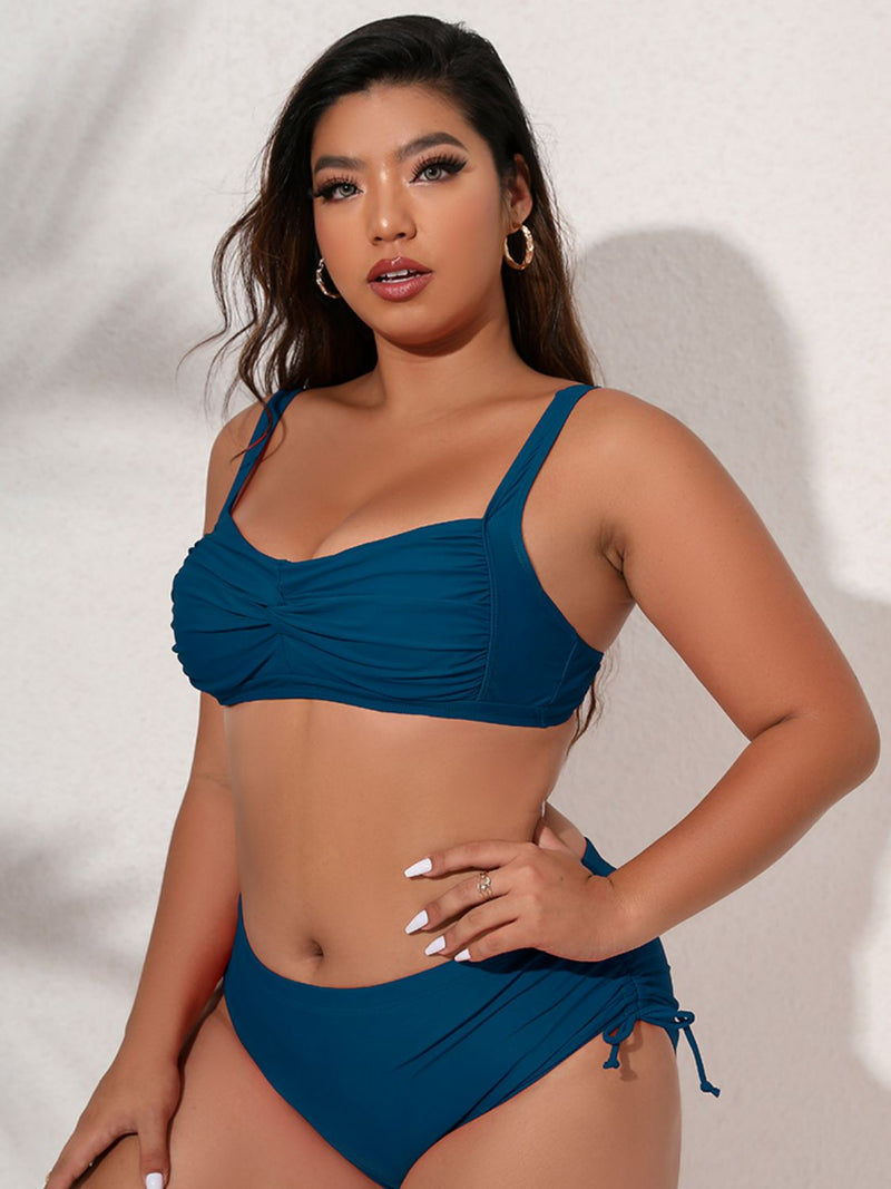 Plus Size Twist Front Tied Bikini Set - Madikfashions.com