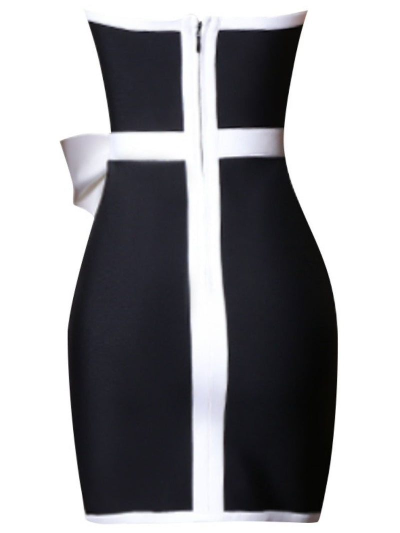 Contrast Strapless Bow Detail Mini Dress - Madikfashions.com