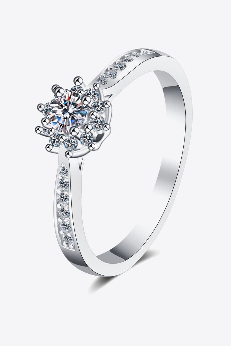 Moissanite Rhodium-Plated Snowflake Ring Trendsi