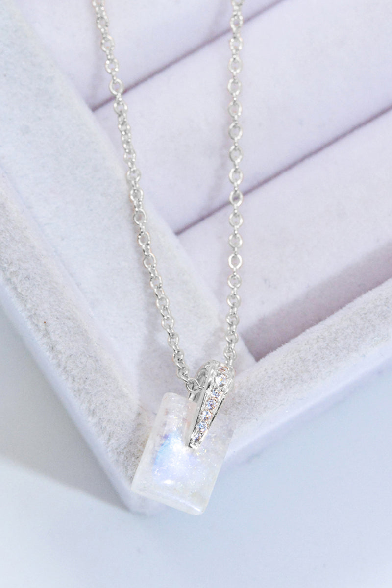 925 Sterling Silver Natural Moonstone Pendant Necklace Trendsi