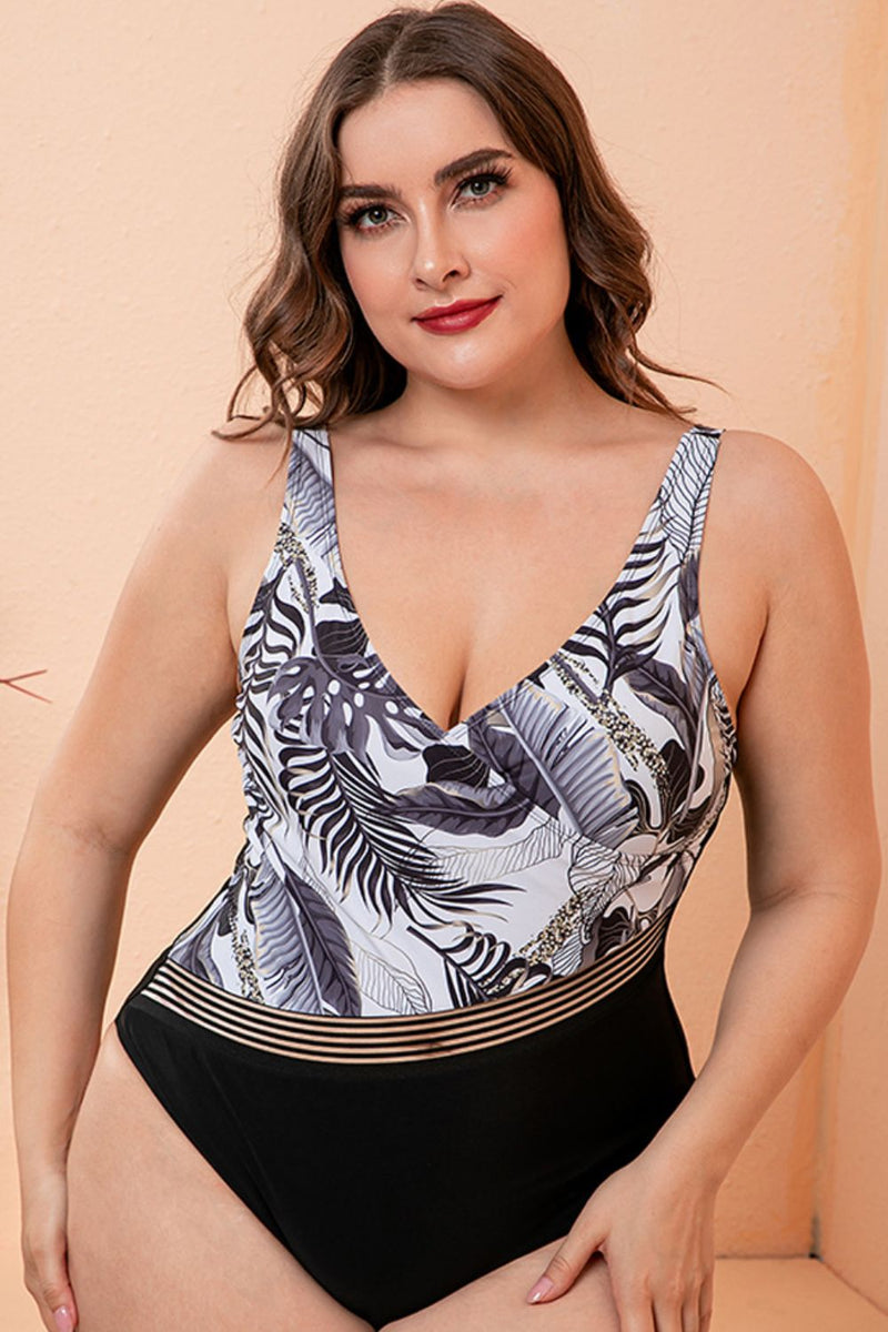 Full Size Two-Tone Plunge One-Piece Swimsuit - Madikfashions.com