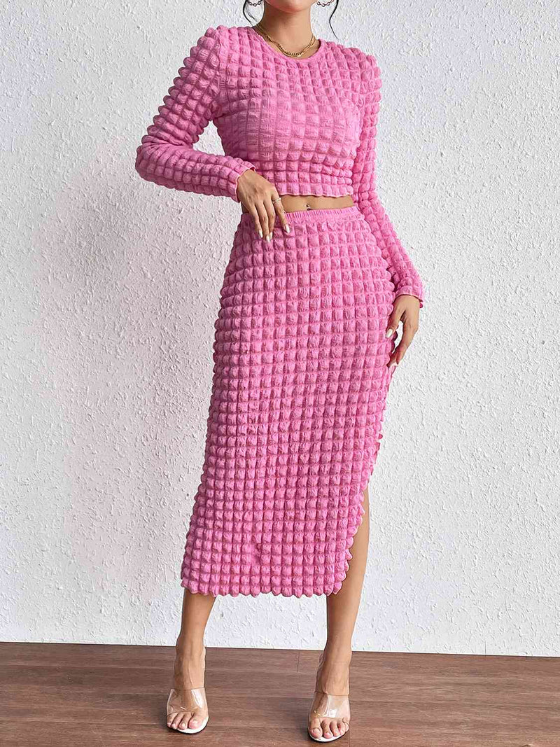 Long Sleeve Top and Split Skirt Set