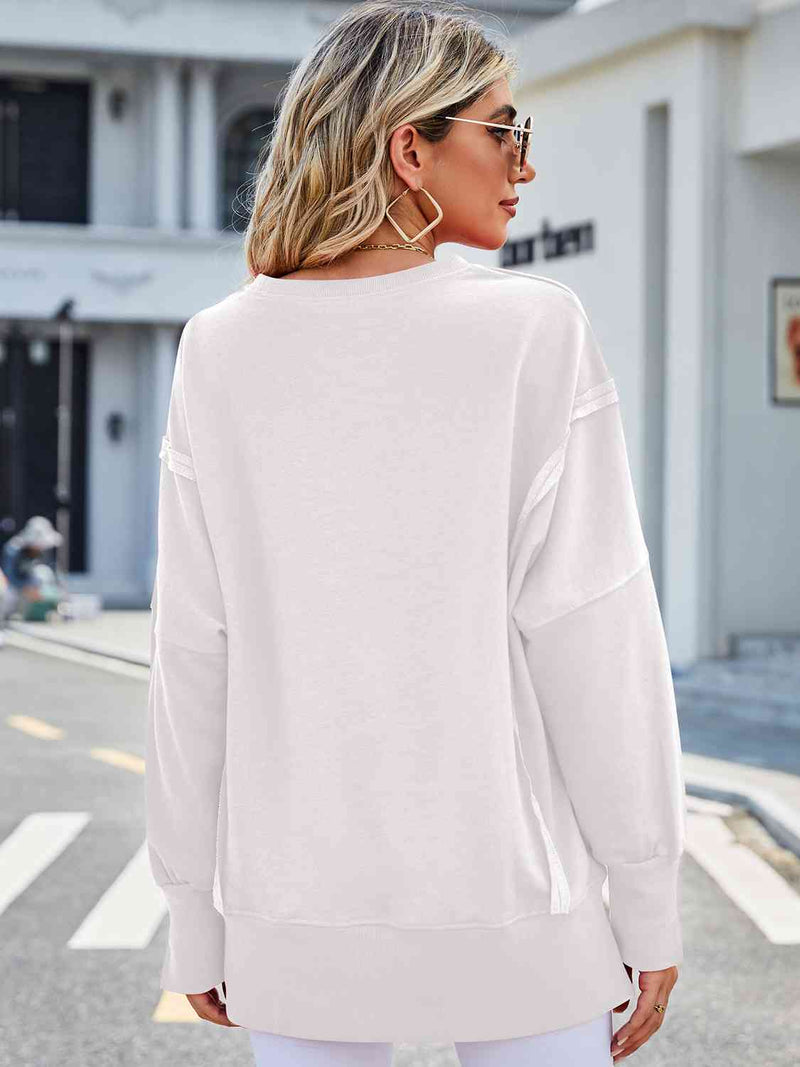 Exposed Seam High-Low Round Neck Sweatshirt