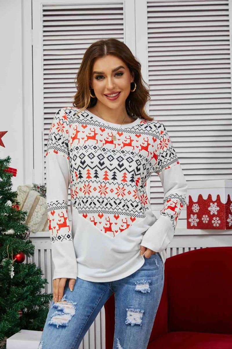 Geometric Round Neck Long Sleeve T-Shirt