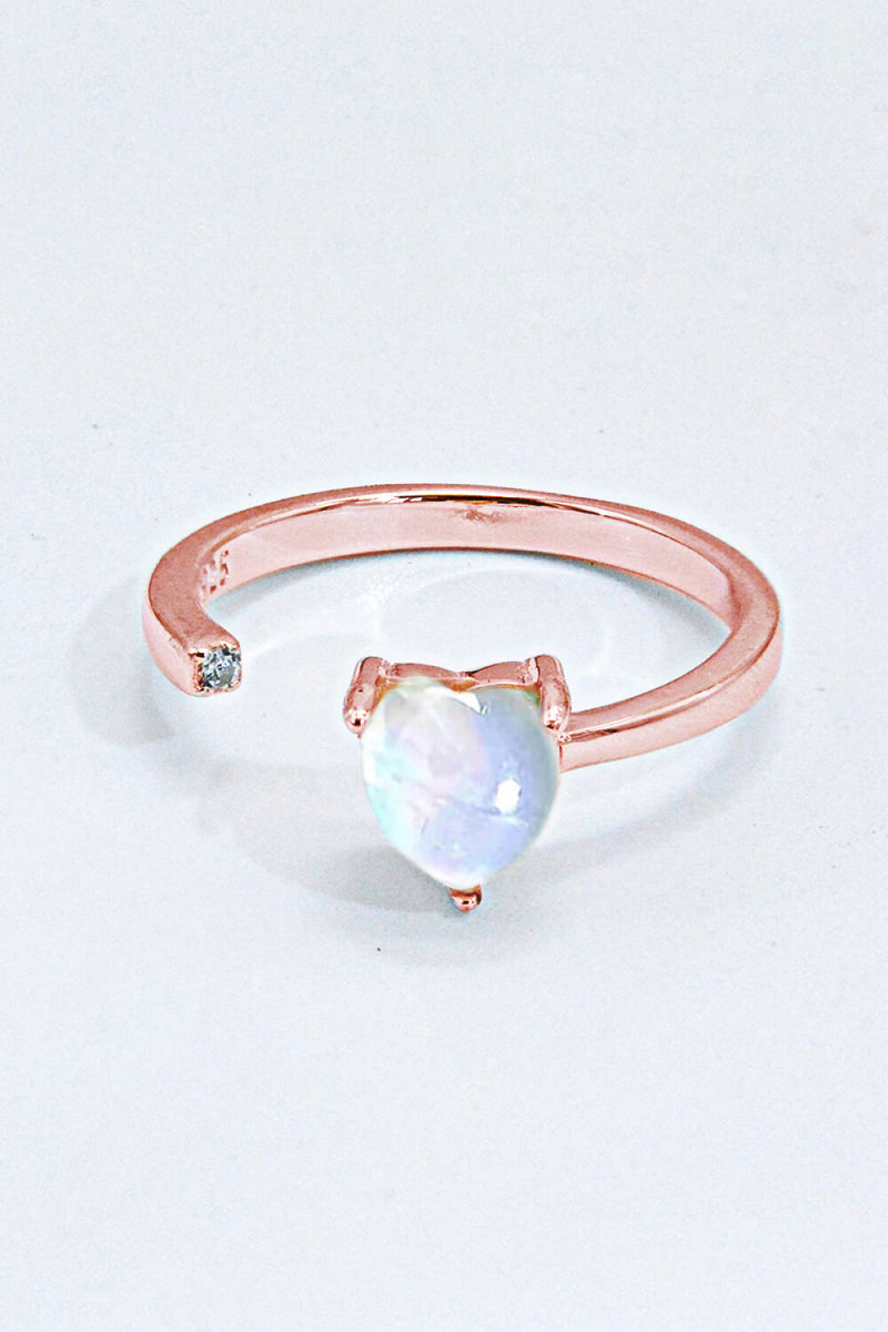 Inlaid Moonstone Heart Adjustable Open Ring Trendsi