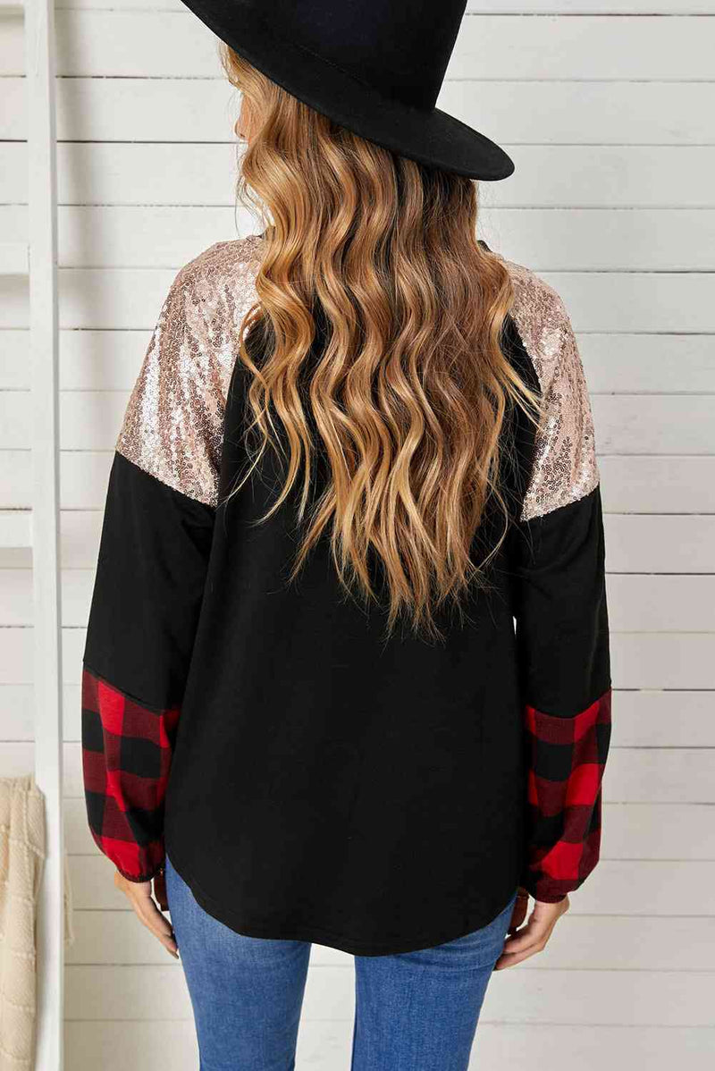 Sequin Color Block Round Neck Sweatshirt