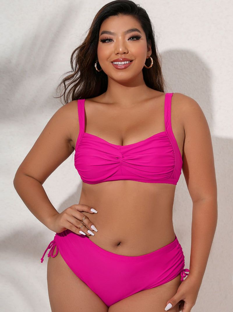 Plus Size Twist Front Tied Bikini Set - Madikfashions.com