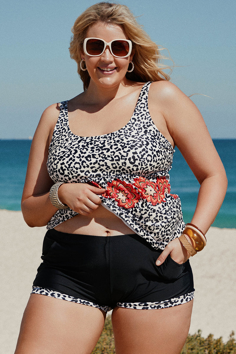 Plus Size Mixed Print Tankini Set with Pockets - Madikfashions.com