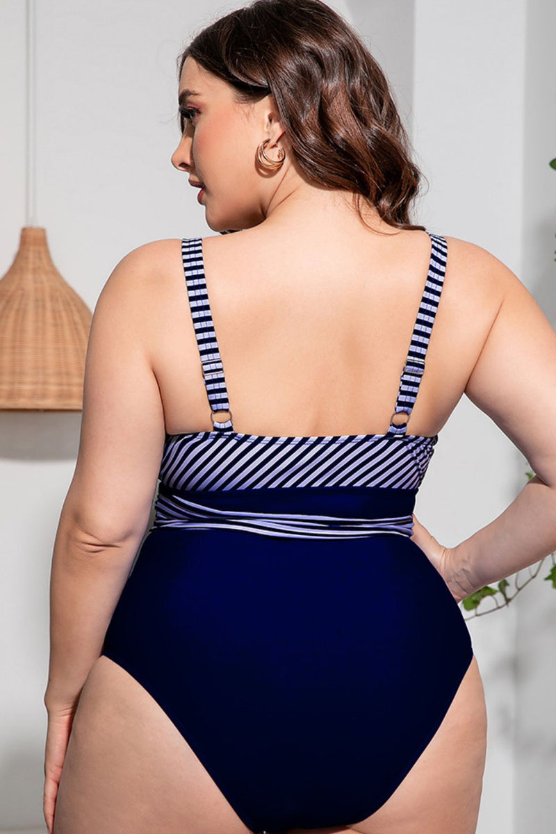 Plus Size Striped Tie-Waist One-Piece Swimsuit - Madikfashions.com