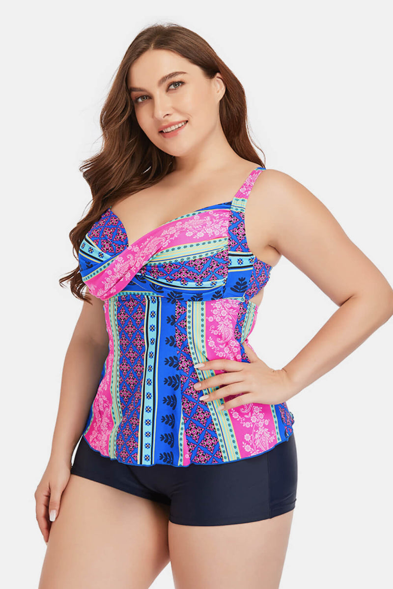 Plus Size Printed Crisscross Cutout Two-Piece Swim Set - Madikfashions.com