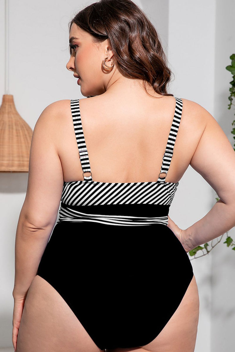 Plus Size Striped Tie-Waist One-Piece Swimsuit - Madikfashions.com