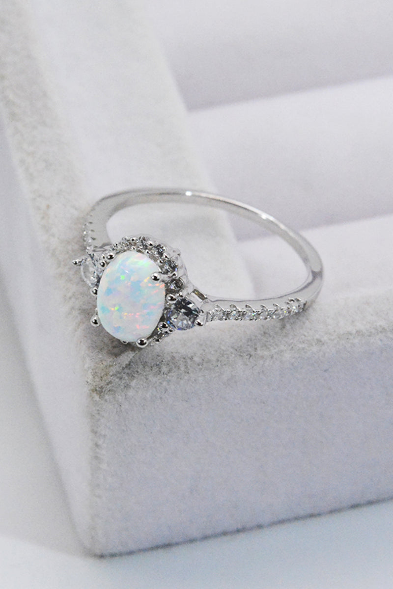 925 Sterling Silver Platinum-Plated Opal Ring Trendsi