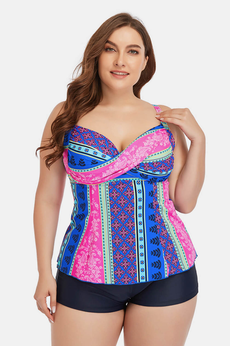 Plus Size Printed Crisscross Cutout Two-Piece Swim Set - Madikfashions.com