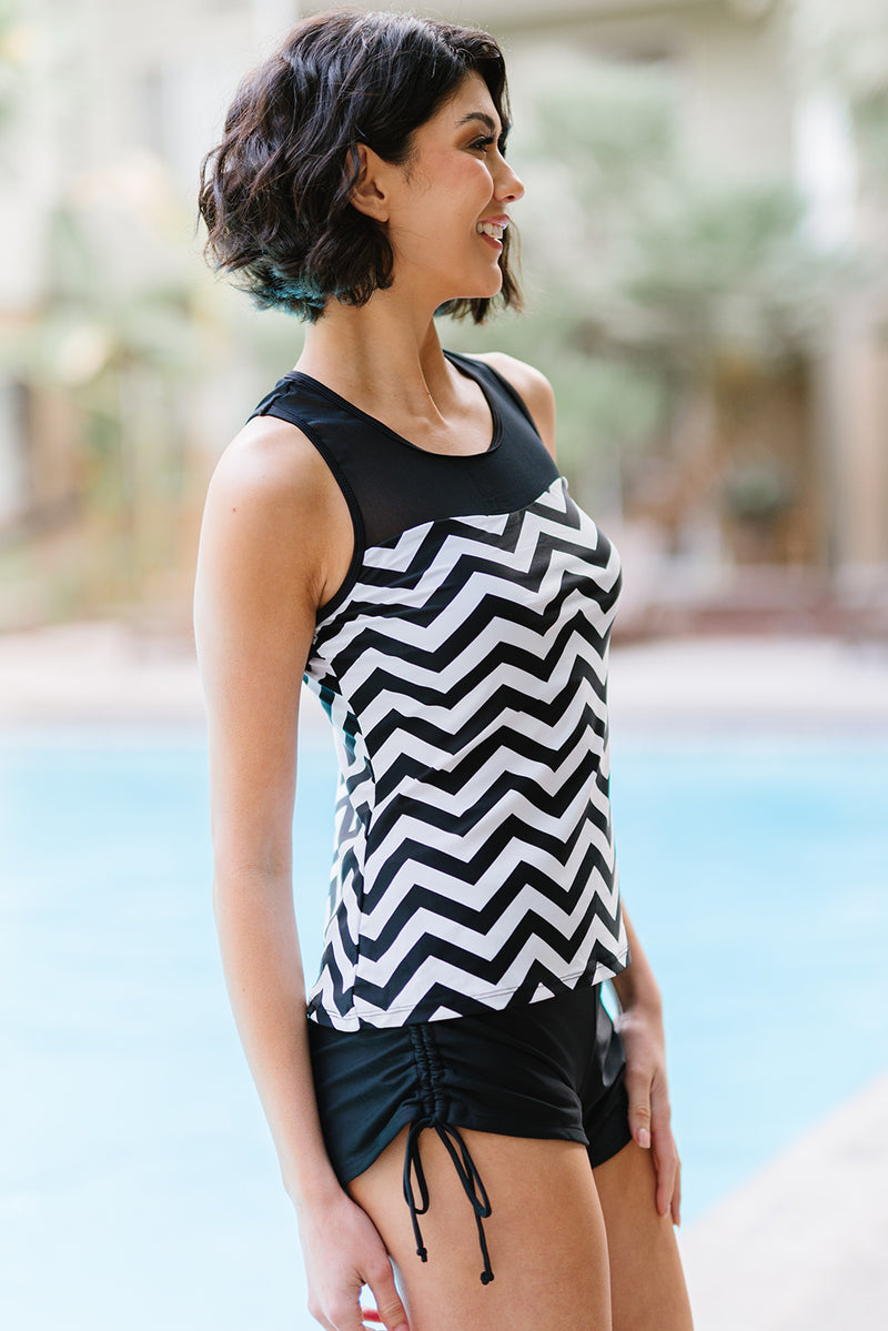 Full Size Chevron Print Ruched Tankini Set - Madikfashions.com