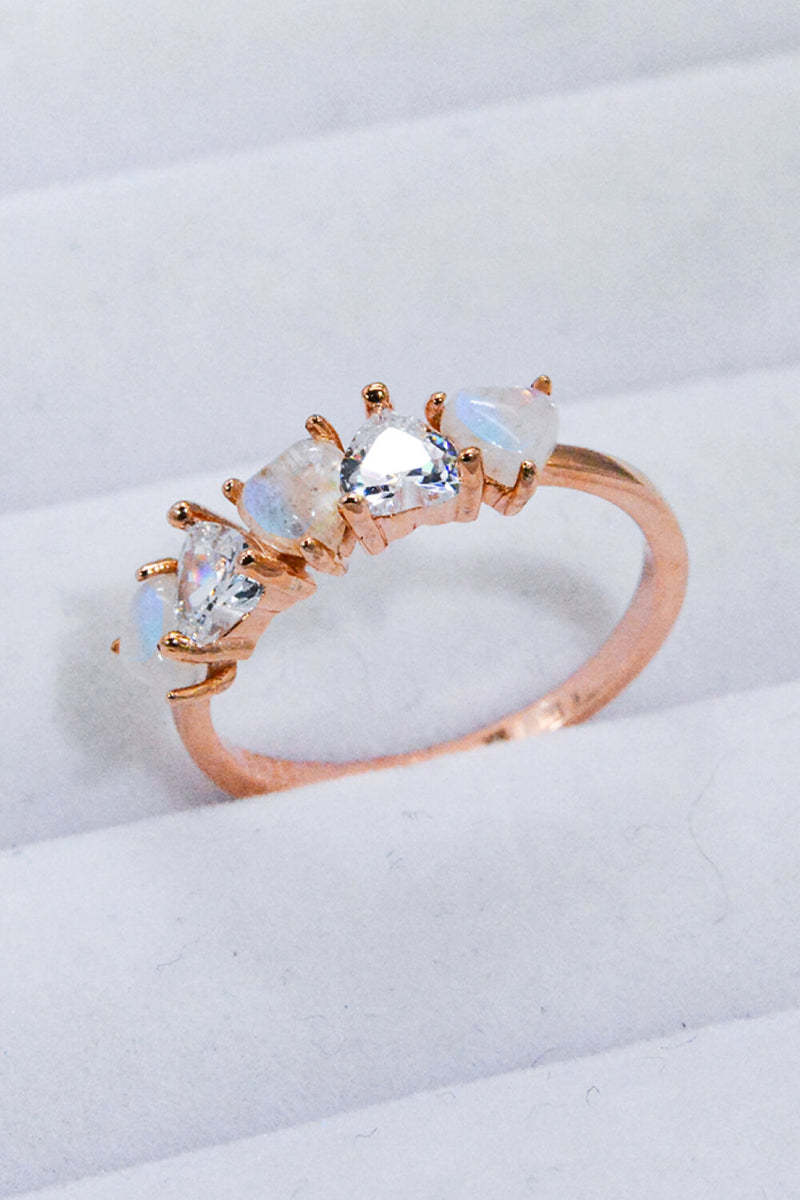 Moonstone and Zircon Heart Ring Trendsi