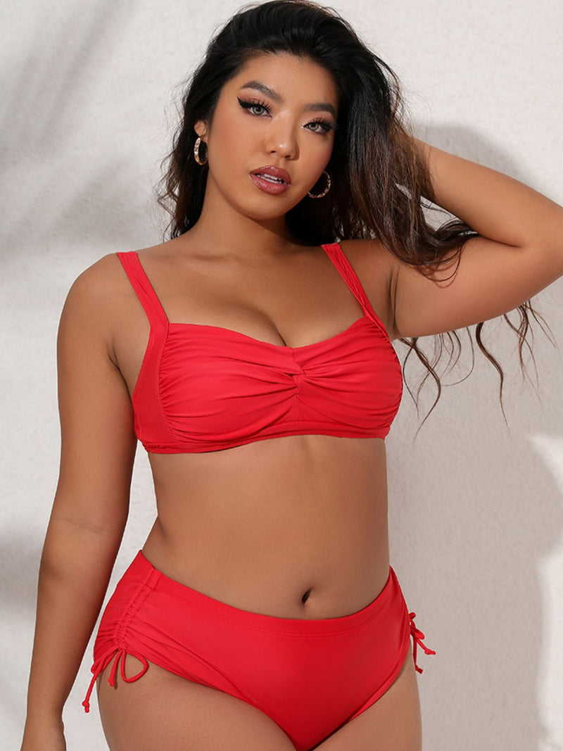 Plus Size Twist Front Tied Bikini Set - Madikfashions.com