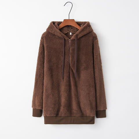 Quarter-Zip Drawstring Teddy Hoodie