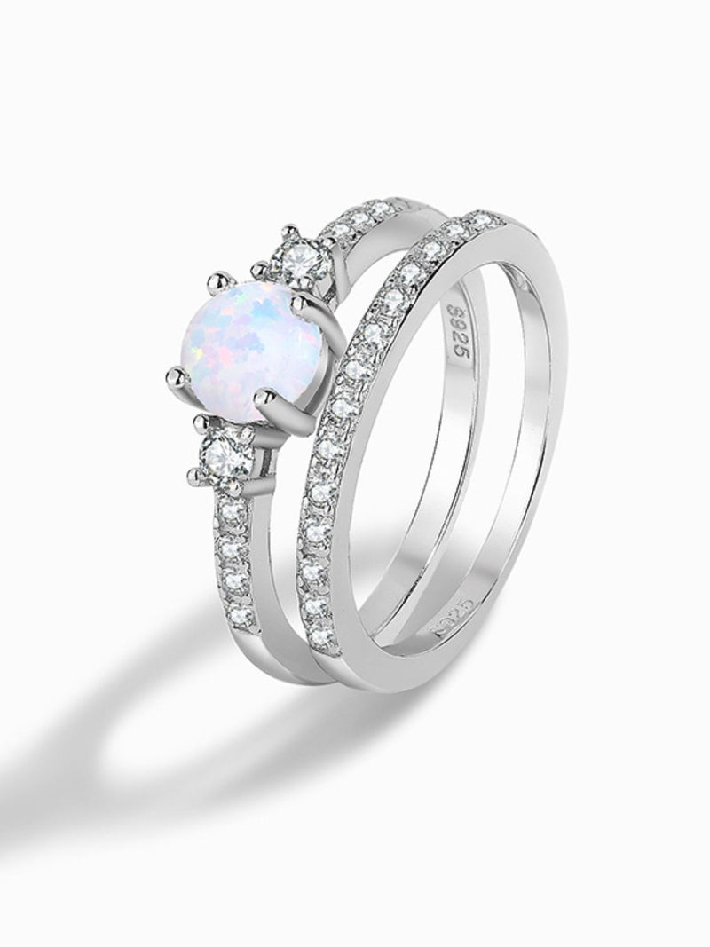 925 Sterling Silver Opal Split Shank Ring Trendsi