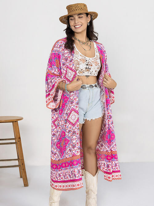 Double Take Plus Size Printed Open Front Longline Cardigan