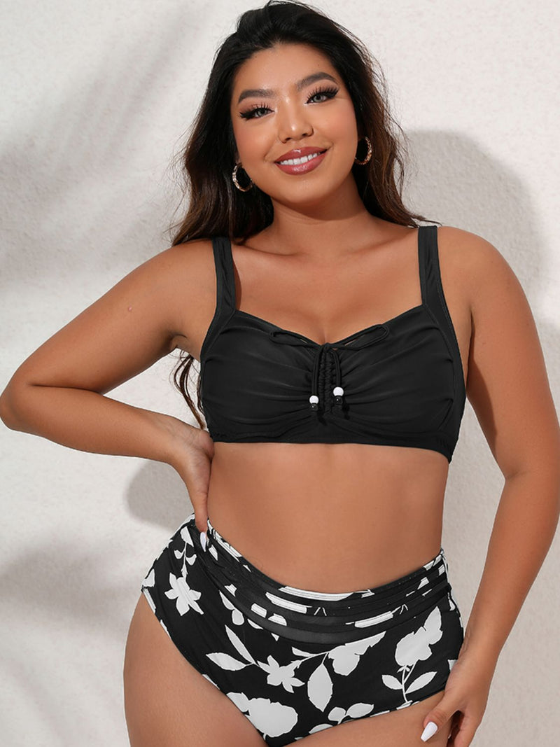 Plus Size Printed Gathered Detail Bikini Set - Madikfashions.com