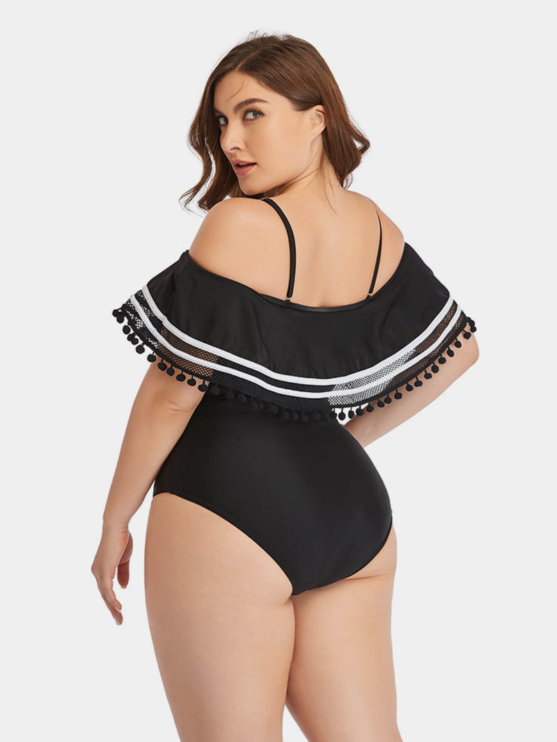 Plus Size Striped Cold-Shoulder One-Piece Swimsuit - Madikfashions.com