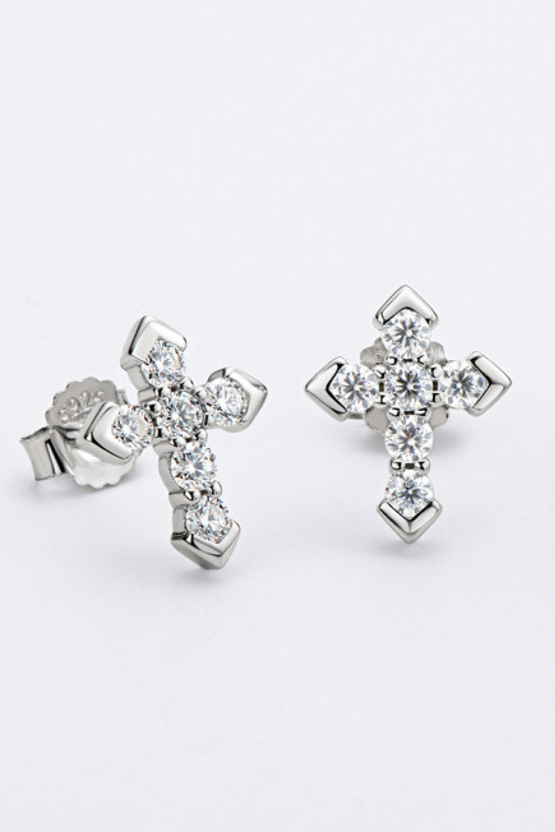 Moissanite Cross Stud Earrings Trendsi