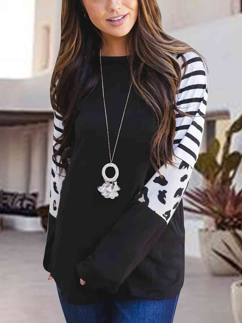 Printed Round Neck Long Sleeve T-Shirt