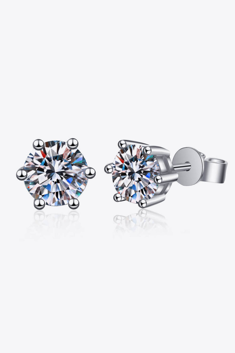 925 Sterling Silver 6-Prong 2 Carat Moissanite Stud Earrings Trendsi