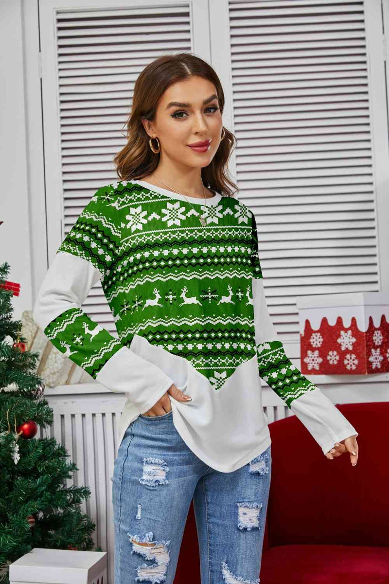 Geometric Round Neck Long Sleeve T-Shirt