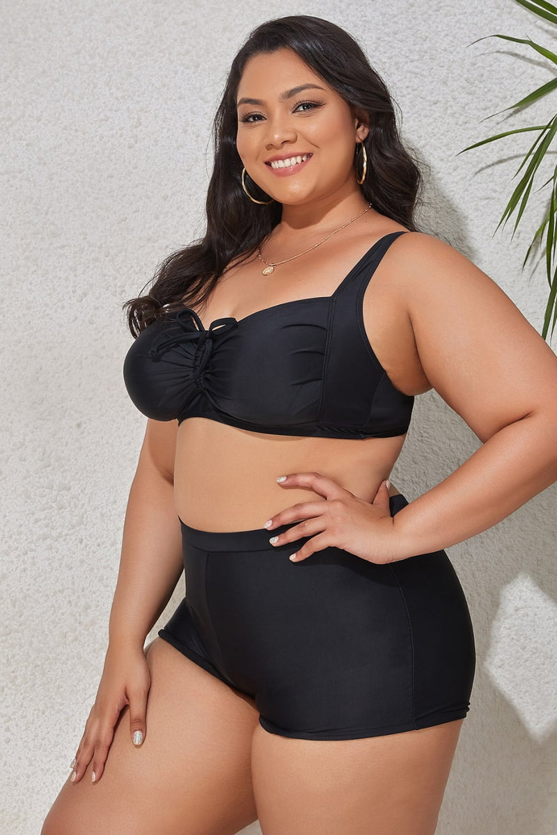 Plus Size Drawstring Detail Two-Piece Swimsuit Trendsi