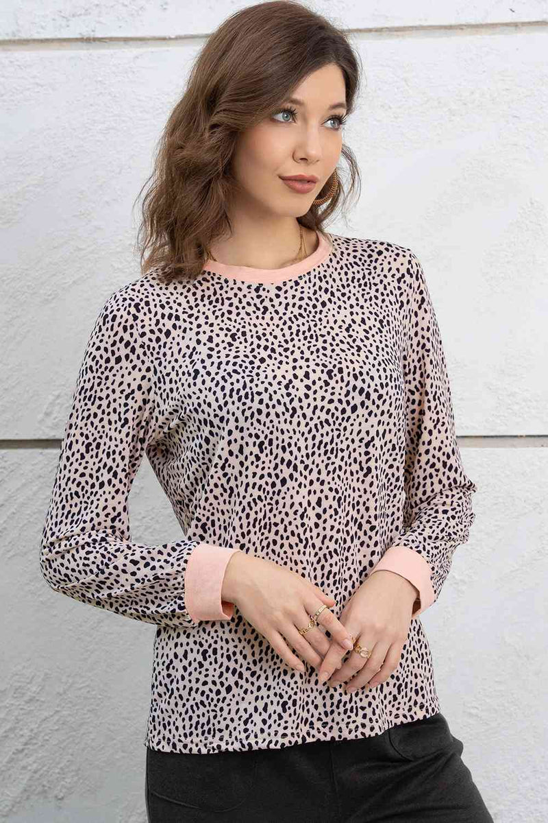 Full Size Printed Round Neck Long Sleeve T-Shirt